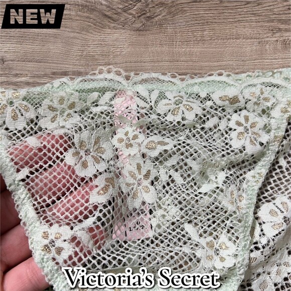 New NWT Victoria’s Secret Lace Bikini – Mint Floral Mesh (Size M) - Picture 4 of 6